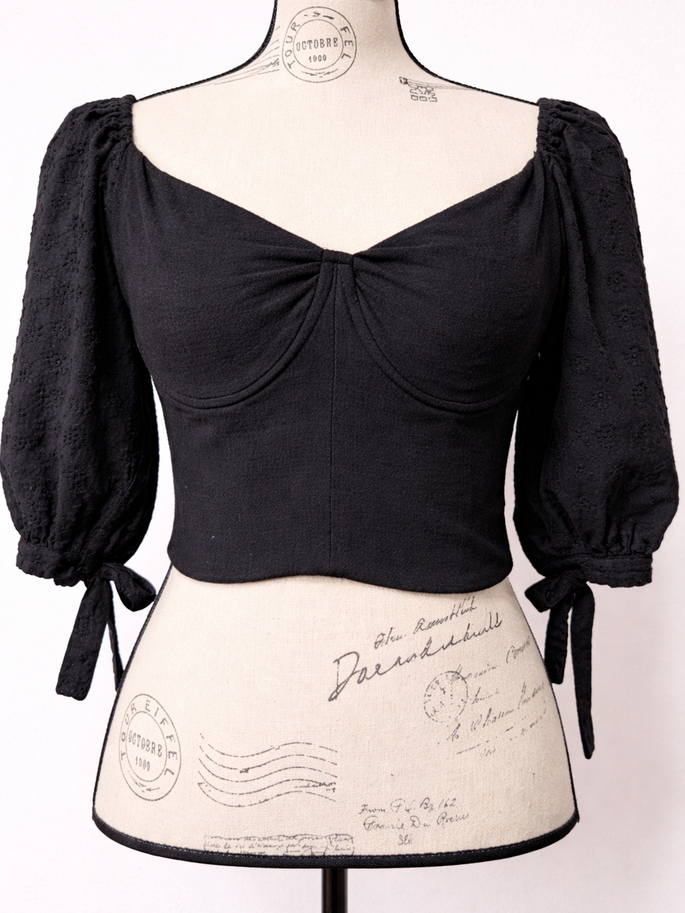 Altar'd State Black Puff-Sleeve Tie Crop Top